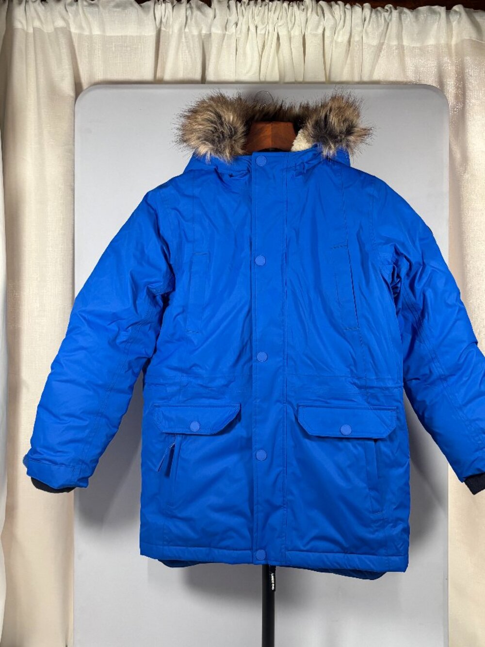 Lands' End Kids Grow-A-Long Winter Parka Jacket Blue Size L (10-12) Sherpa Faux